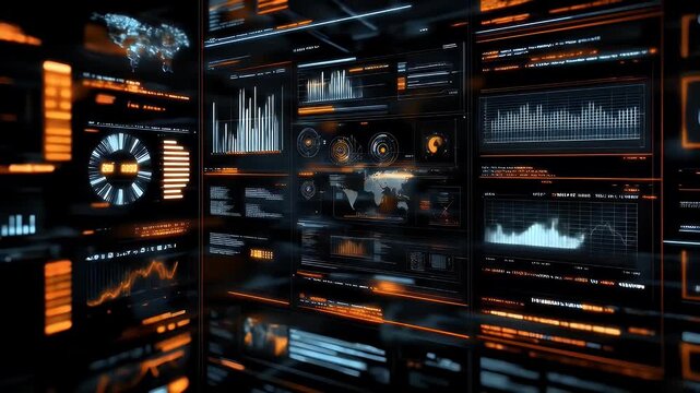Abstract Digital Interface With Charts Graphs and Data On Screen Display