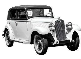 Vintage Classic Car Black and White Isolated on Transparent Background PNG