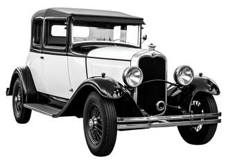 Vintage Classic Car Black and White Isolated on Transparent Background PNG