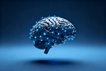 Digital representation of a human brain with interconnected neural network highlights