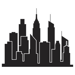 Obraz premium Black silhouette of a city skyline with outlined building details urban