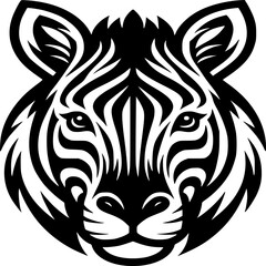 Obraz premium Zebralicious: A detailed zebra head vector, showcases striking stripes in high-contrast black and off-white, exuding a raw sense of the African plains.