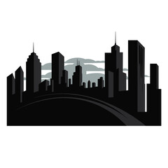 Fototapeta premium City Skyline Silhouette with Clouds and Road buildings skyscrapers