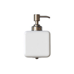 Obraz premium Square white ceramic soap dispenser with chrome pump isolated on transparent background