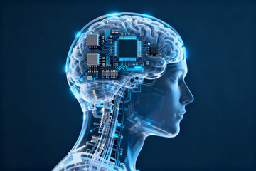 Human brain with integrated circuitry and neural interface technology