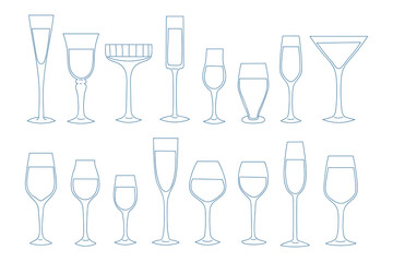 Various glass designs showcased in simple line art against a clean background for modern decor