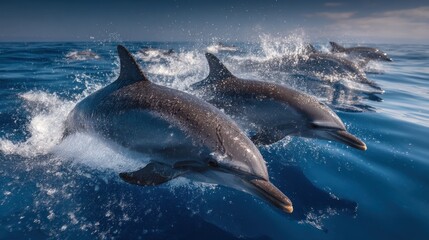 Fototapeta premium Dolphins Swimming in the Ocean: A Stunning Photograph of Marine Life
