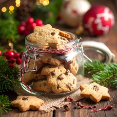 Festive star-shaped cookies in a jar