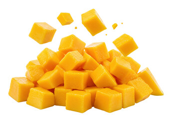 Isolated diced mango fruit pile, tropical healthy food ingredient, refreshing, delicious and sweet