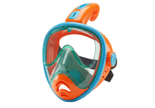 Isolated full face snorkel mask, panoramic ocean viewing, above water breathing system