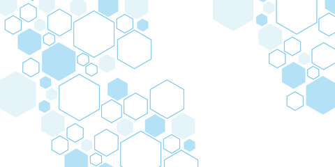 Science network pattern blue Hexagonal abstract background. Big Data Visualization structure elements . Health care and science medical pattern innovation. Template design with concept Dots and lines.