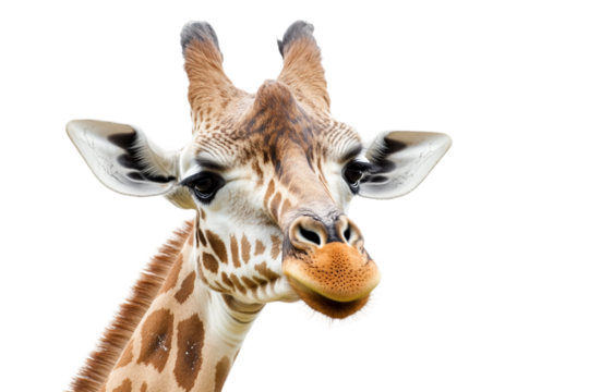 Close-Up Giraffe Head and Neck Isolated on transparent background