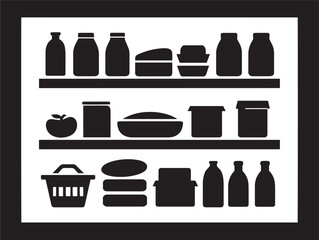 Grocery silhouette icon vector illustration solid black shopping and food items