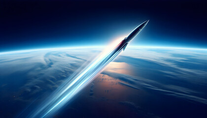 A Rocket Racing Into Deep Space from the Earth's Horizon with a Streaking Plume
