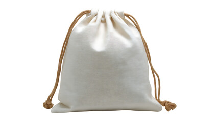 Natural cotton drawstring bag with topographic design isolated on transparent background