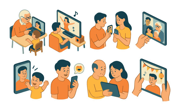 Diverse intergenerational family enjoying technology and communication together