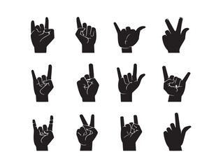 Hand gestures silhouette icon vector illustration solid black universal signs and signals