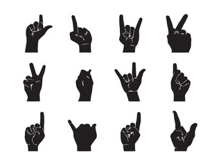 Hand gestures silhouette icon vector illustration solid black expressive human interaction icons