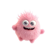 Fototapeta premium Fluffy pink monster character with big eyes and smiling expression
