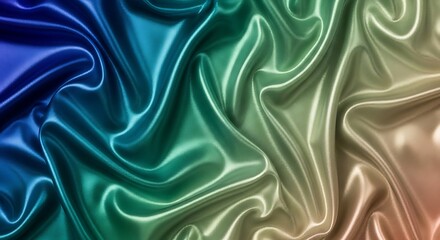 Iridescent fabric cascades with chromatic reflections and soft folds