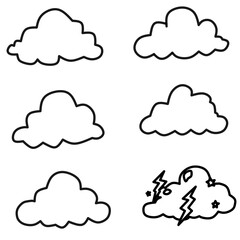 Outline Vector Cloud Icon Set – Fluffy, Minimal, Storm Weather Symbols