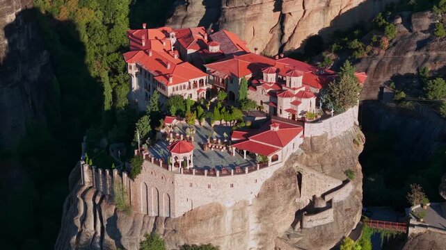 Aerial Shot of Varlaam Monastery Amid Meteora&rsquo;s Dramatic Landscape
