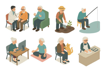 Elderly people engaging in various hobbies and activities for well-being
