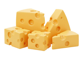 Isolated chunks of Swiss cheese, food ingredient, cheddar, snack, block of cheese, yellow cubes
