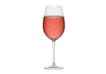 Isolated elegant wineglass filled with rose wine showing bubbles on a light backdrop