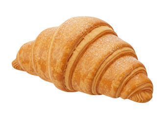 Isolated flaky croissant with powdered sugar ready for breakfast or snack on table