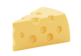 Isolated appetizing Swiss cheese triangle, dairy product with holes for recipe concept