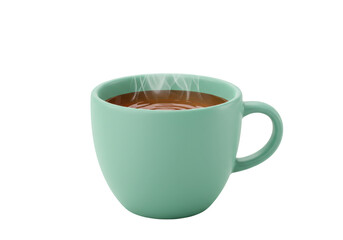 Isolated Teal Mug Filled with a Hot Beverage Emitting Steam, Ready for Relaxing or Waking Up