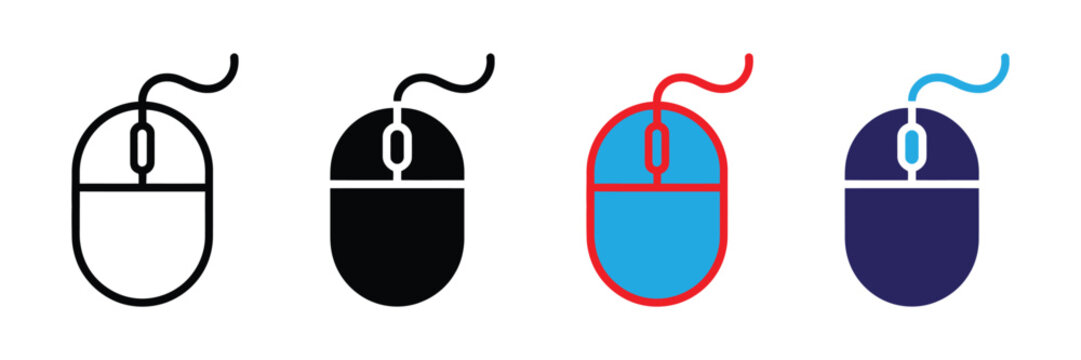 Collection of four computer mouse icons in different styles and colors, isolated on transparent background