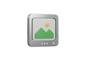 Isolated icon representing picture gallery application with plus button below a landscape