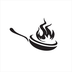 Frying pan with flame silhouette illustration