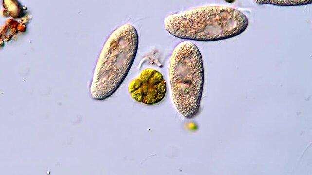 Life of microorganism in pond water under microscope 