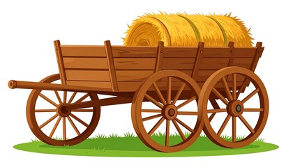Fototapeta premium Wooden hay wagon on green grass