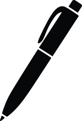  Black pen silhouette icon, simple writing instrument vector, office stationery design, education and business tool illustration, ink pen clipart isolated symbol
