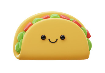 Cute Taco Cartoon Character PNG Illustration isolated on Transparent Background Mexican Food Icon Clipart Graphic Design