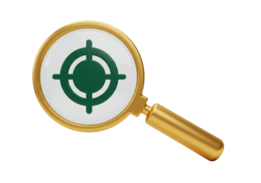 Magnifying glass with target icon PNG illustration isolated on transparent background for design elements - Powered by Adobe