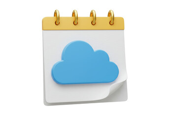 Blue cloud on calendar PNG illustration isolated on transparent background for weather forecast app design 3D rendering