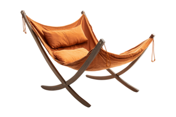 Portable foldable hammock chair for outdoor relaxation isolated on transparent background
