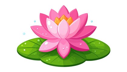 Pink lotus flower on green leaves