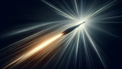 Hypersonic projectile blazing through the darkness with a brilliant light trail