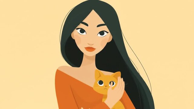 Woman holding orange cat