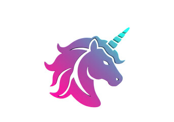 Isolated Stylized Unicorn Head, Gradiented Colors, Symbol for Fantasy Themes and Concepts