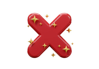 Isolated 3D rendered stylized red cross with golden stars for decorations, symbol or icon