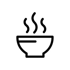 Simple Black Line Art Hot Soup Bowl Icon on White Background