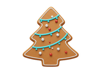 Isolated Christmas tree cookie, gingerbread with icing, seasonal confectionery treat