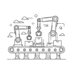 Robotic Arms Assembling Boxes on Conveyor Belt in Industrial Automation Line